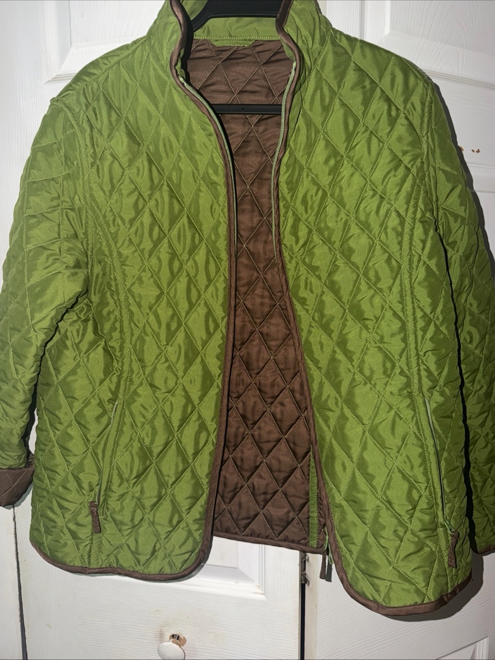 John Partridge Green Quilted Jacket with Brown Trim